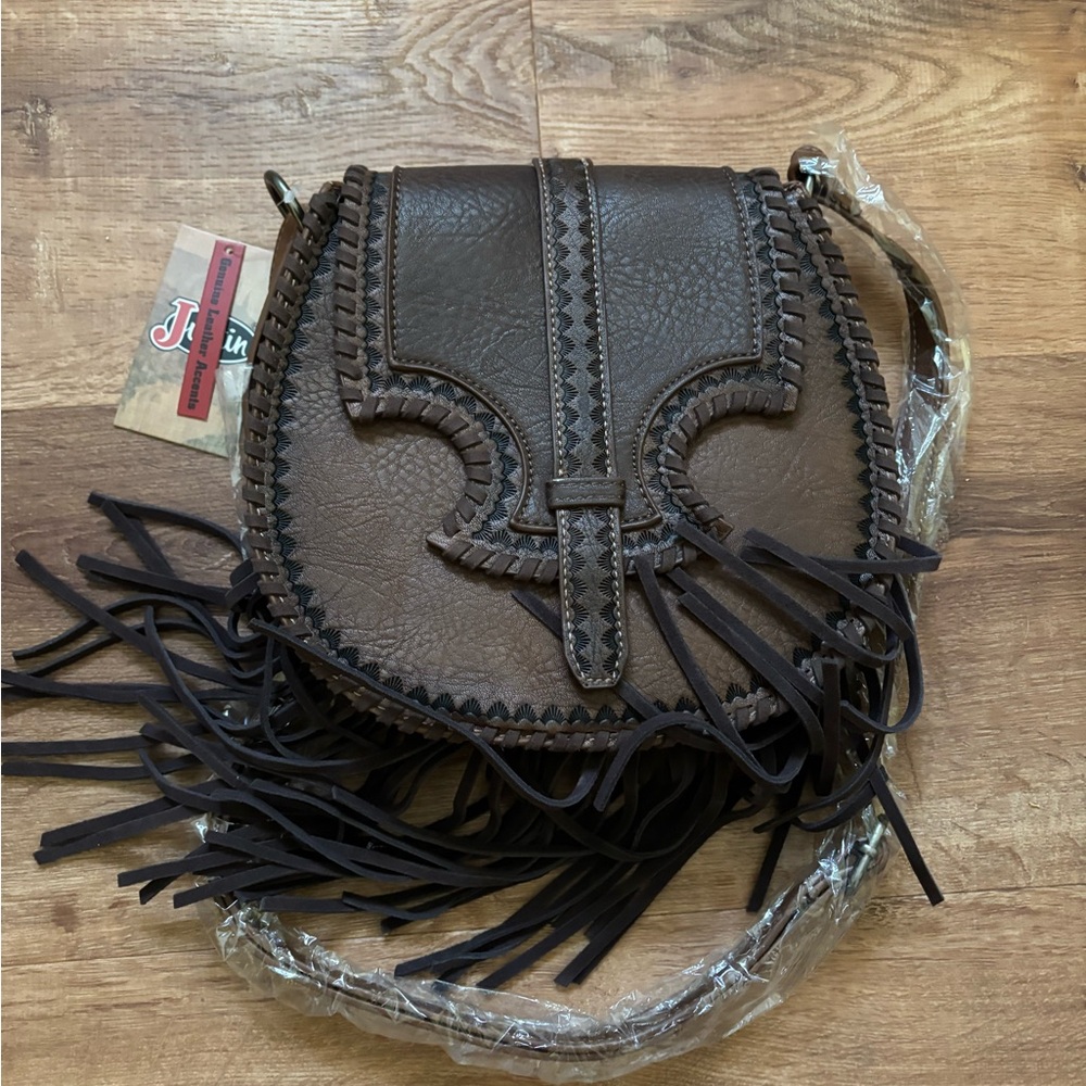 Nwt Justin Women's Whipstitch Fringe Saddle Bag